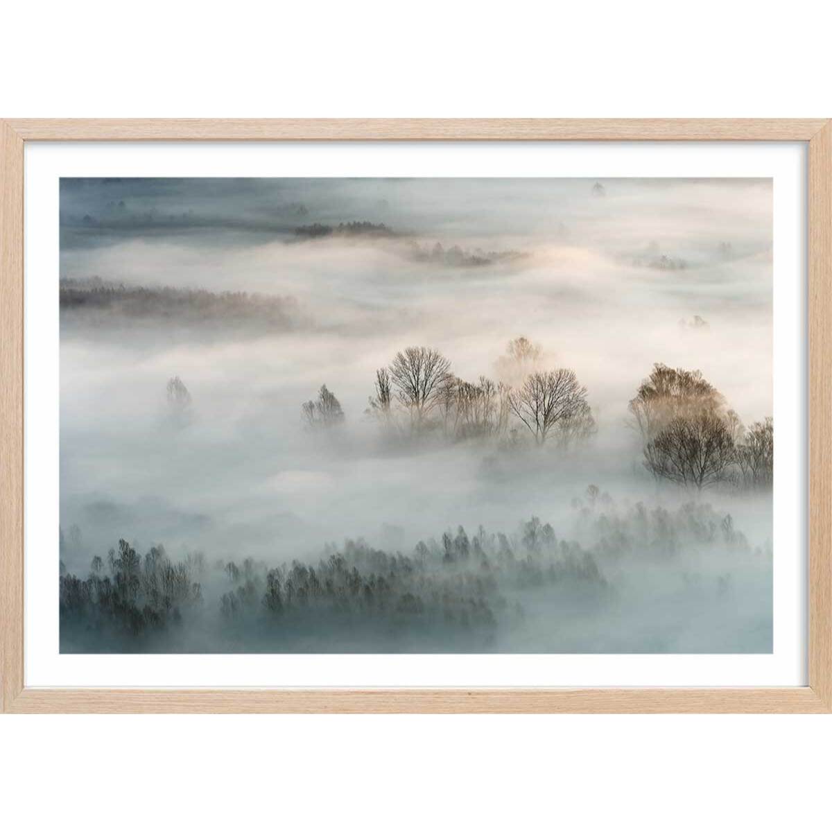 Affiche paysage brouillard hivernal Affiche + cadre en bois - Chêne