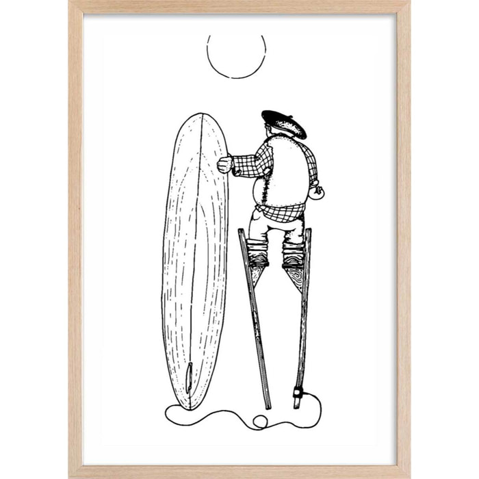 Poster papy landes Affiche + cadre en bois - Chêne