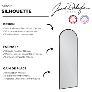 Miroir de salle de bain grande hauteur Silhouette 120x40cm, laqué Noir satiné