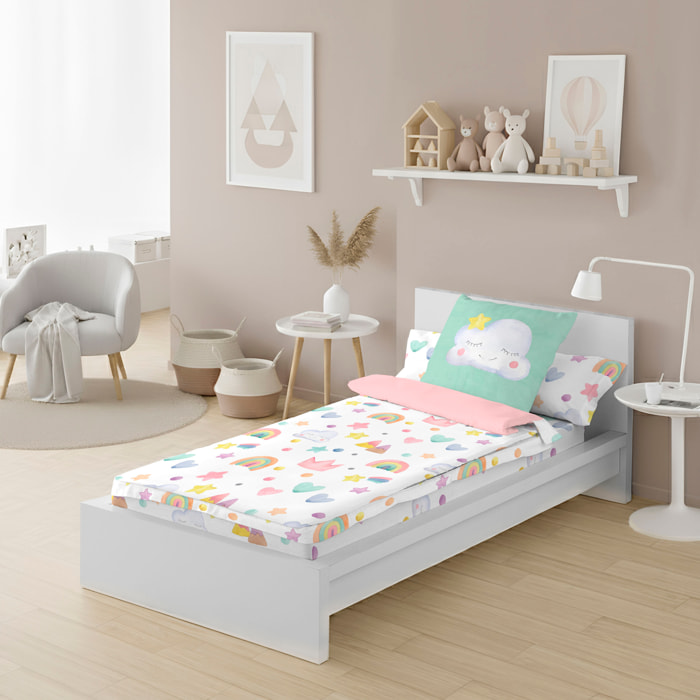 Cool Kids - Saco Nórdico Estampado - Infantil - Con cremallera - Incluye 1 Funda de Almohada - 100% Algodón - Confetti