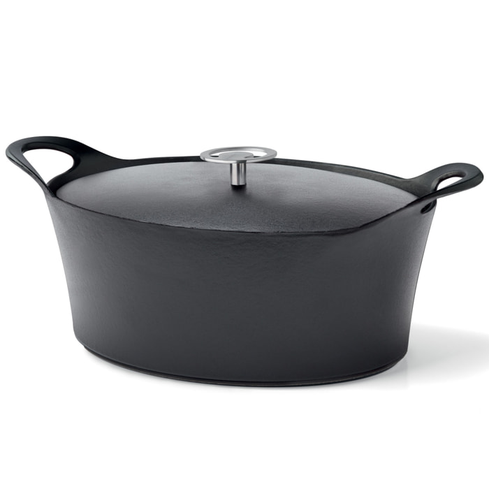 Volcan - Cocotte ovale 29cm fonte de fer émaillée noire avec couvercle