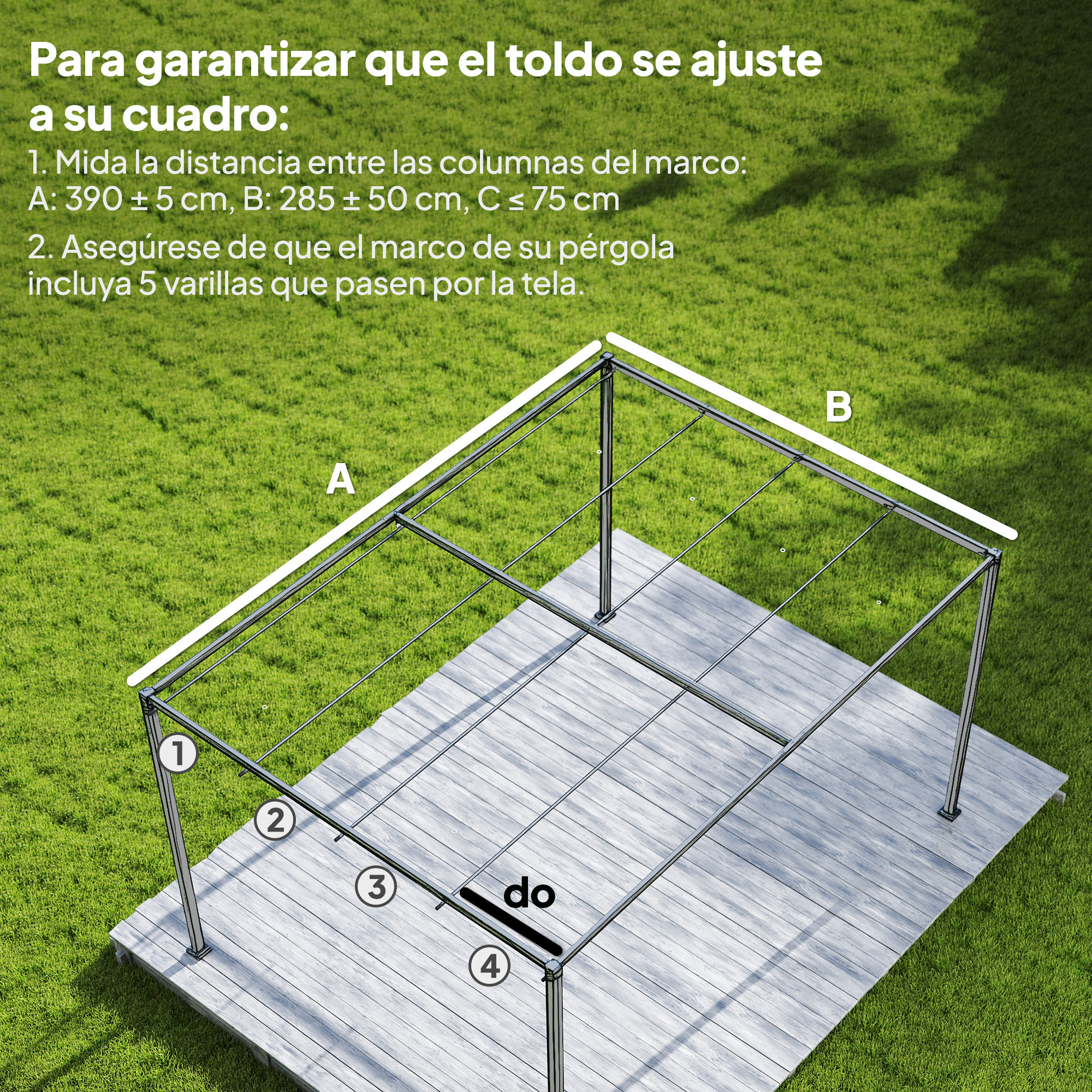 Techo de Pérgola 4 x 3,5 m, Techo de Repuesto Retráctil para Marco de Pérgola de 4x3 m, UV30+, Toldo de Tela Solo para Cenador Jardín con 8 Orificios de Drenaje, Blanco Crema