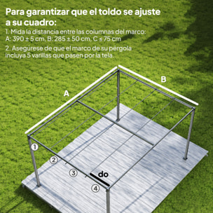 Techo de Pérgola 4 x 3,5 m, Techo de Repuesto Retráctil para Marco de Pérgola de 4x3 m, UV30+, Toldo de Tela Solo para Cenador Jardín con 8 Orificios de Drenaje, Blanco Crema