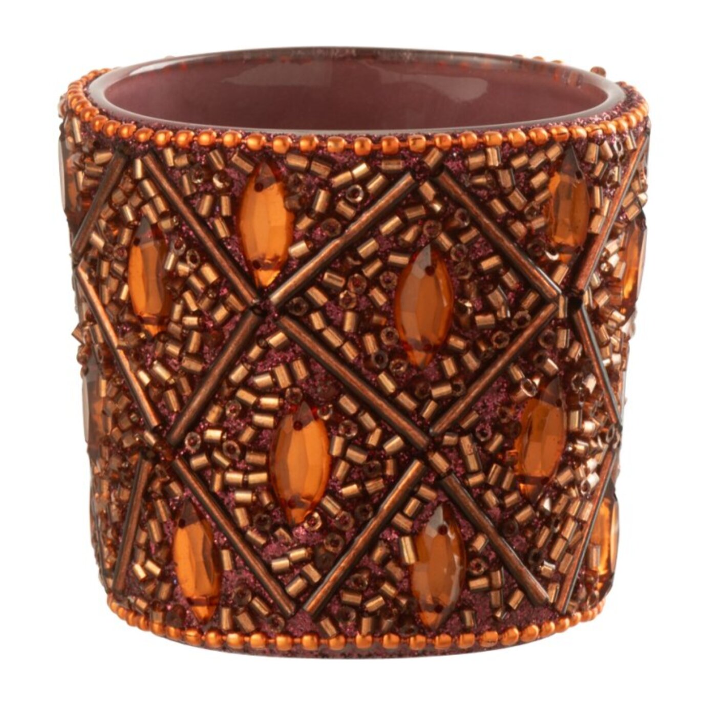 J-Line photophore - verre/perles  - marron foncé/rouille - small