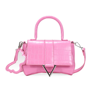 Bolso de mano rosa con espejo de mariposa