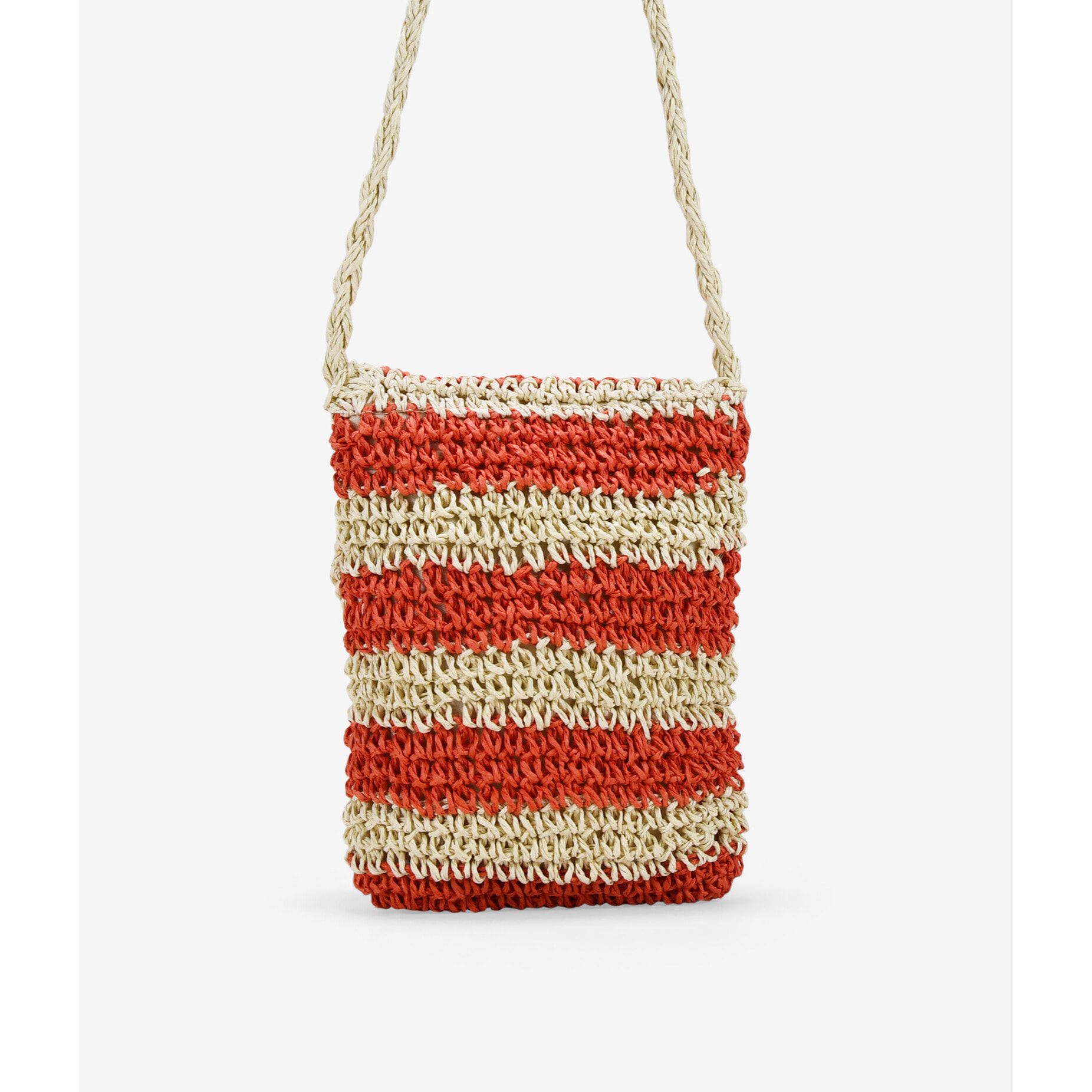 Bolso para móvil rojo en rafia con conchas