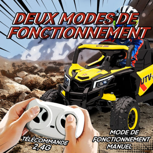 Buggy électrique enfant UTV 12V 7Km/h max. télécommande port USB nombreux effets jaune noir
