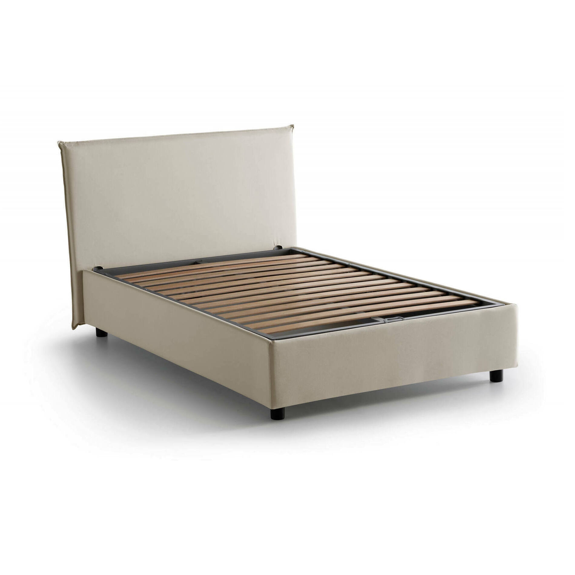 Letto piazza e mezza Ashasa, Letto contenitore con rivestimento in tessuto, 100% Made in Italy, Apertura frontale, adatto per materasso Cm 120x190, Beige