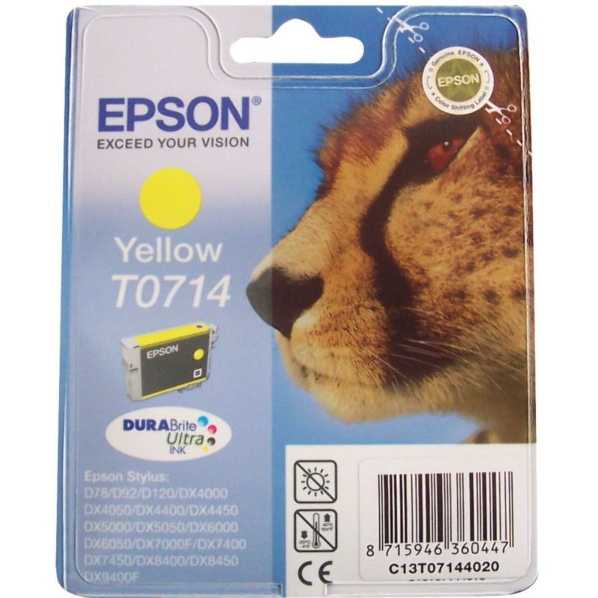 Cartouche d'encre EPSON Originale T0714 Jaune (Yellow) Série Guépard - C13T07144010