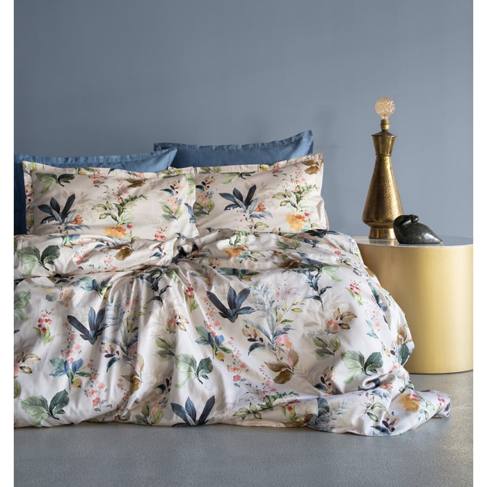 Parure housse de couette 240x220 cm et 2 taies d'oreiller 63x63cm satin de coton imprimé