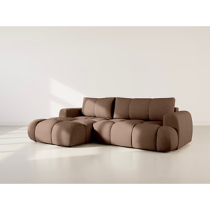 Yulin - Canapé d'angle gauche 4 places convertible avec coffre en tissu bouclette - Rouille