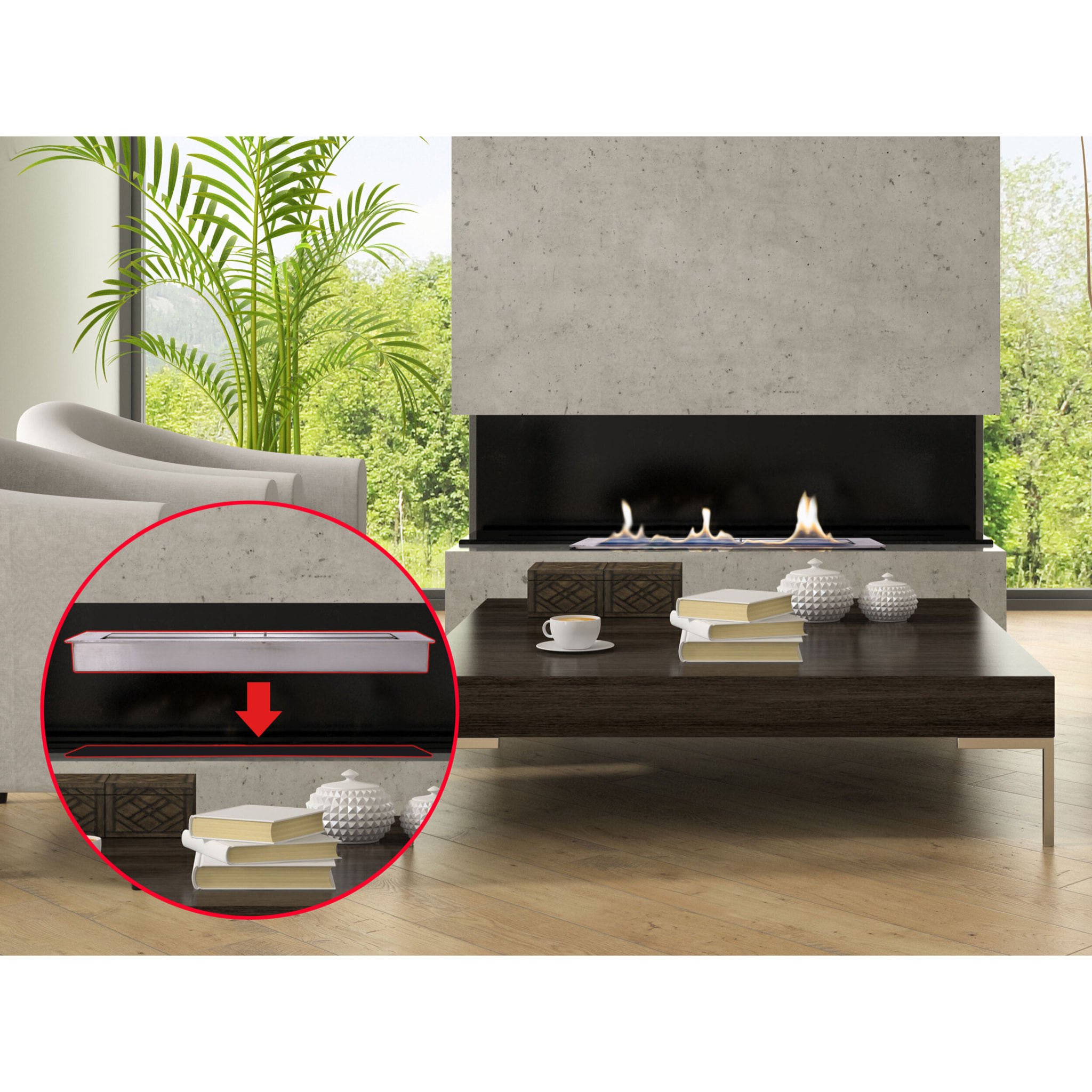 Grand bloc de combustion avec fibre céramique et régulateur de flamme