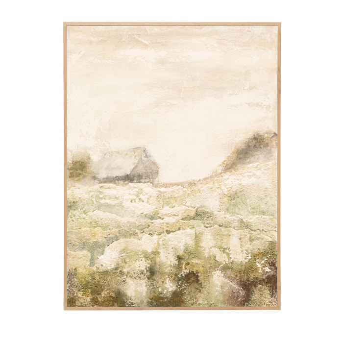 Cuadro beige y verde decorativo sobre algodón con bastidor de madera pintado a mano con pintura al óleo de varias medidas