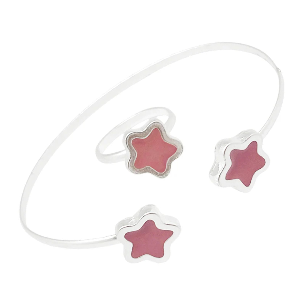 Conjunto Colors Flor Pulsera y anillo plata 10µ Rosa
