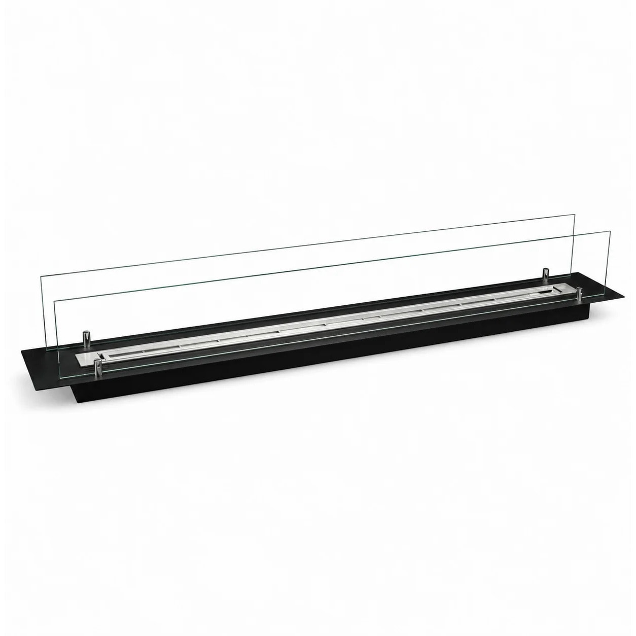 Bruciatore Per Camino A Bioetanolo 119x21x19,4 cm Da Incasso 2lt con Vetri in Cristallo e Acciaio Inox