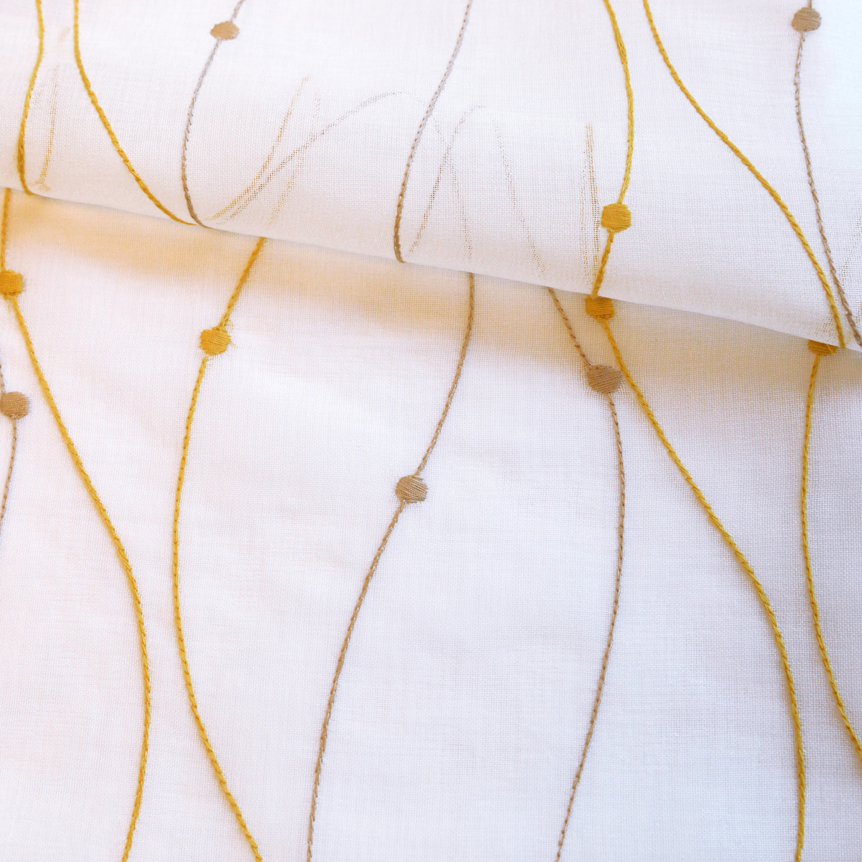 Paire de voilages brodée vague pour fenêtre - Jaune