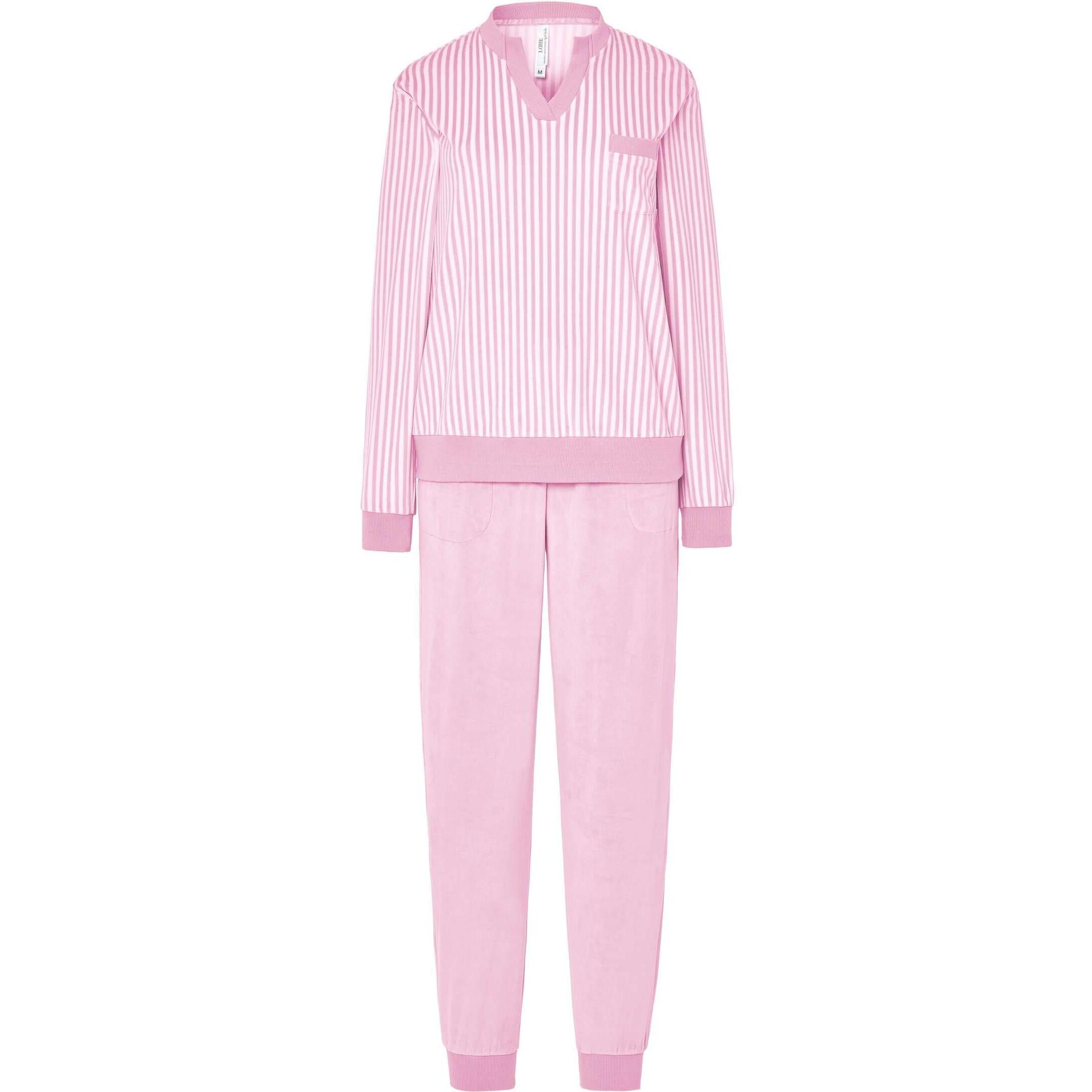 Pijama mujer suave tejido de rayas con escote y aberturas elásticas, manga larga y pantalón largo
