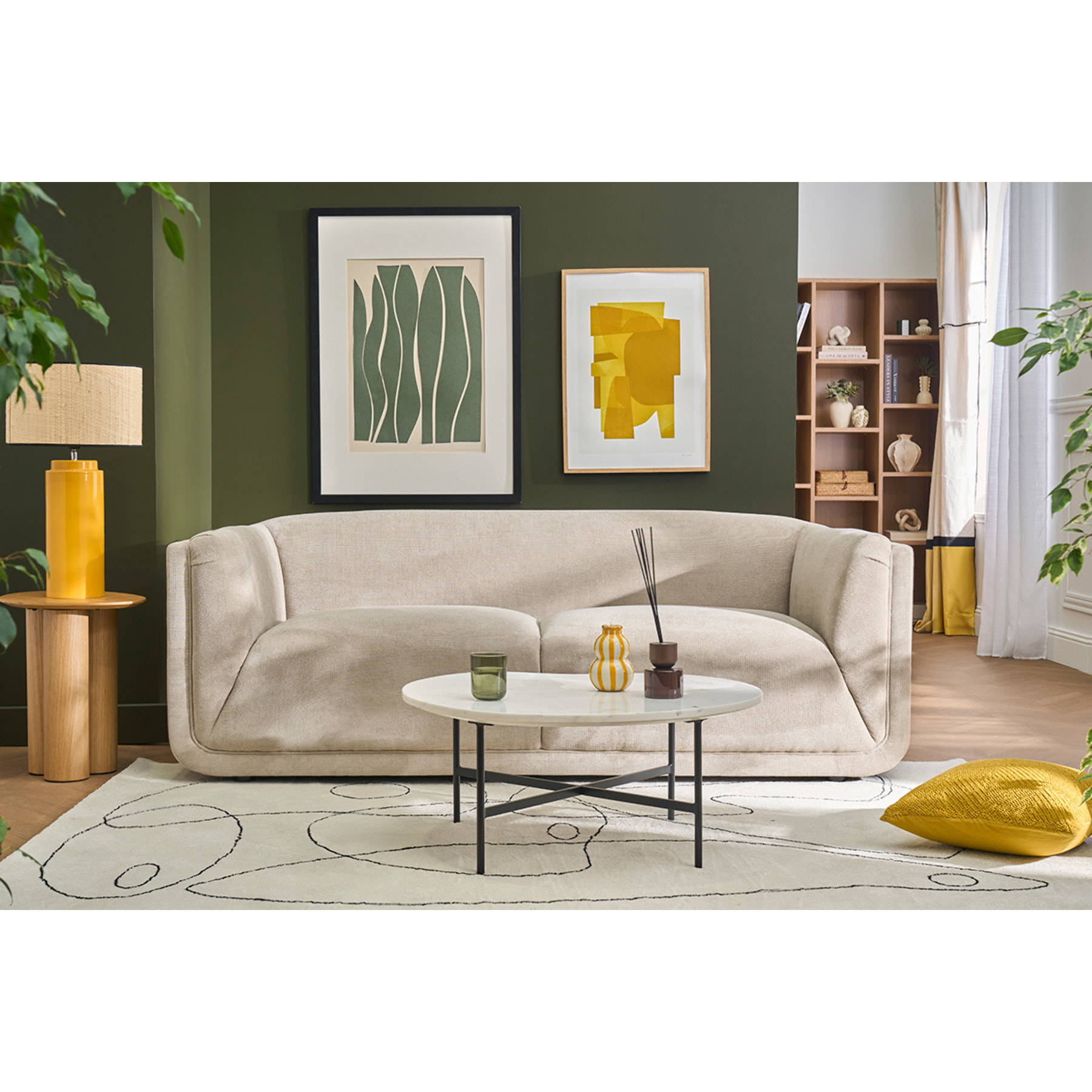 Canapé design 3 places en tissu chenille beige HOSBO