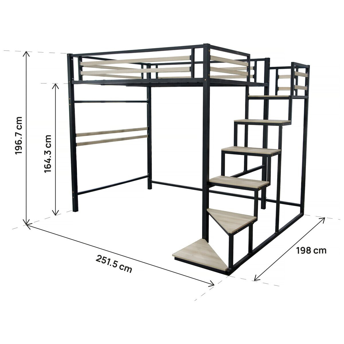 Lit mezzanine en métal avec escalier "LENA" - 140 x 190 cm - Noir