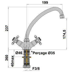 Mélangeur de cuisine bec col de cygne mobile PAINI Tiffany Terre de France