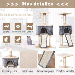 Árbol para Gatos de Felpa y Sisal 40x40x98 cm Gris y Beige