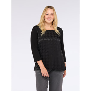 Fiorella Rubino - Camiseta bimatérica con estampado de pata de gallo - Negro