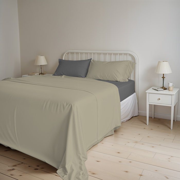 COMPLETO LETTO NATURAL COLOR, 100% Cotone, Made in Italy - TORTORA/FUMO