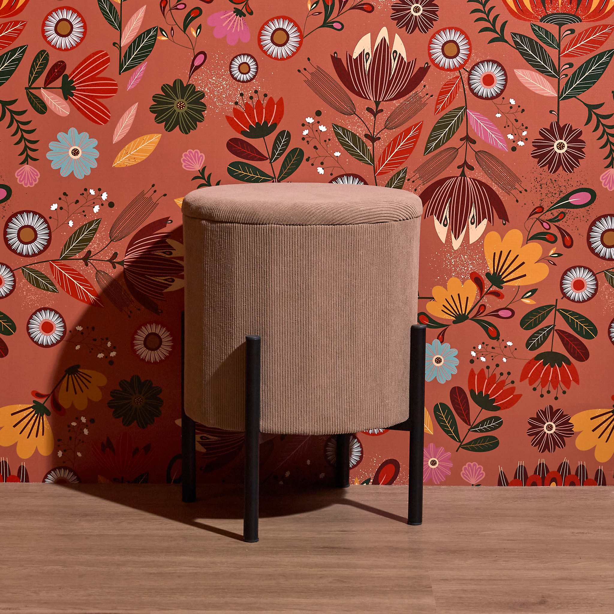 Lot de 4 Poufs - HOME DECO FACTORY - Jules - Rangement - Côtelé - Taupe