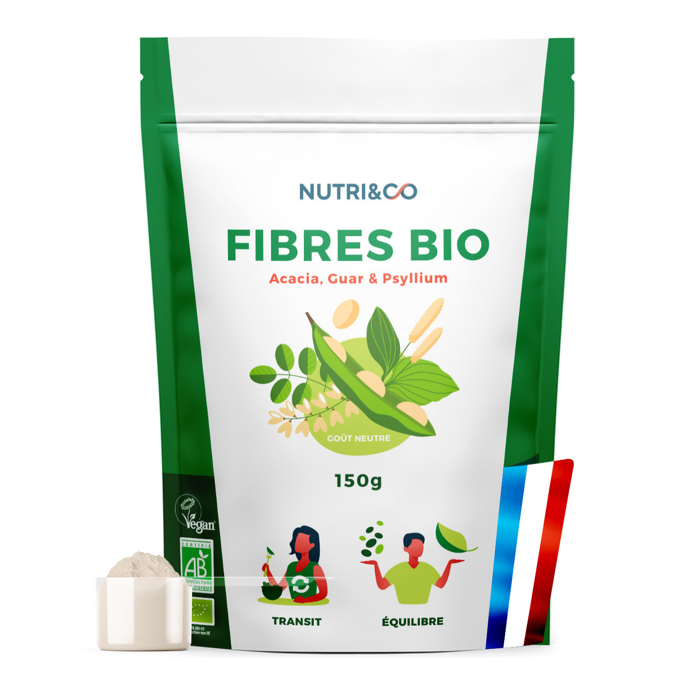 Nutri&Co Fibres Bio Équilibre Flore Intestinale Transit Detox Colon - 150g Vegan