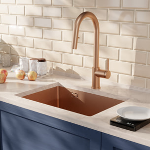 Timeless 55x45x21 cm évier sous plan en inox 304 + mitigeur inox avec douchette extractible, cuivre brossé (TMLKSU-5545BCP-M2)