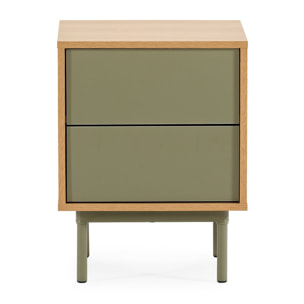 Mesita de noche Cuzco 2 cajones color Roble/Verde