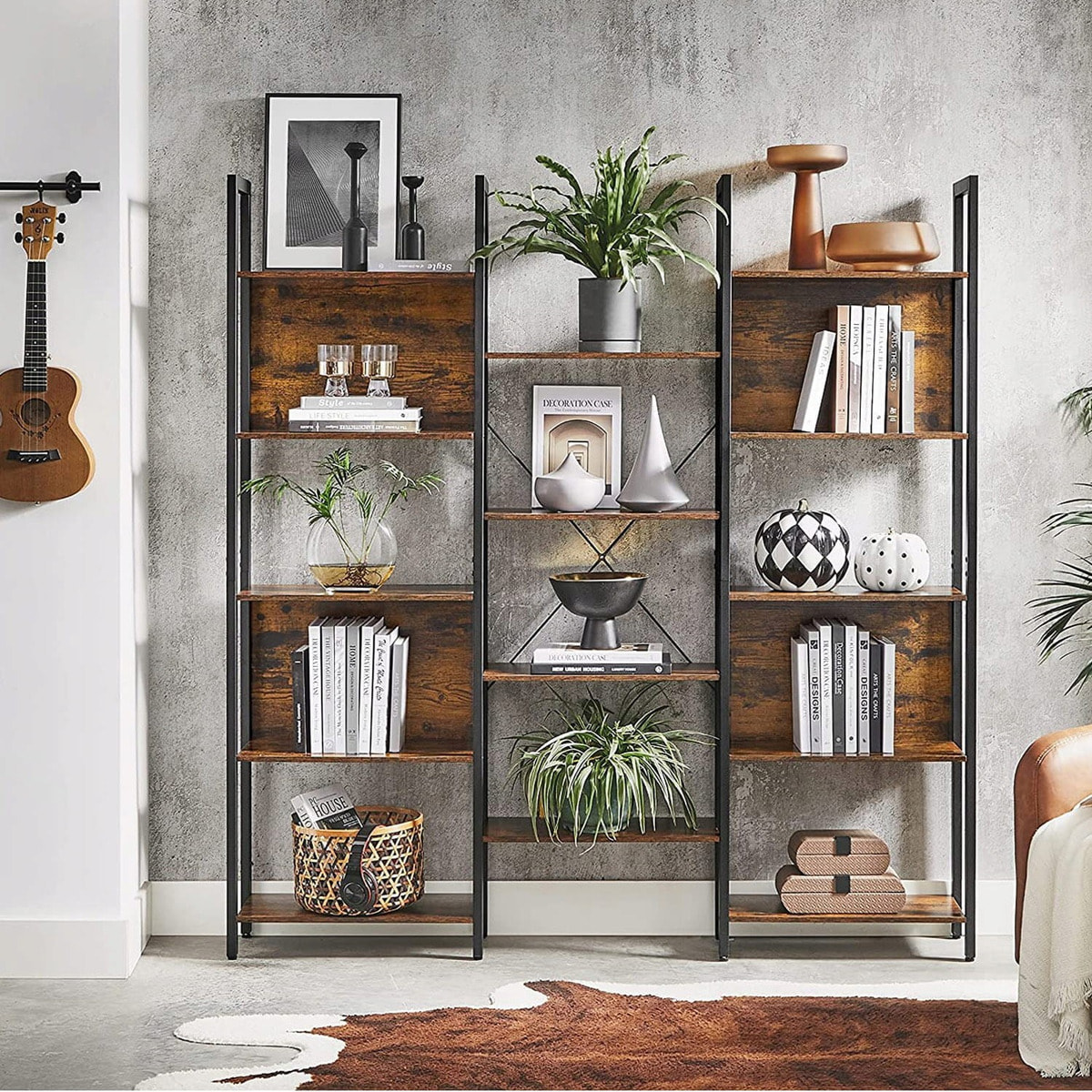 Libreria a Doppia Struttura Loft in Stile Industriale e Legno Rustico