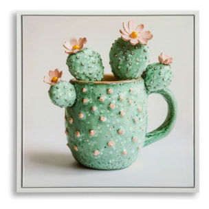 STAMPA SU TELA LACCATA C/CORNICE VASETTO CACTUS -C- CM 40X2,8X40