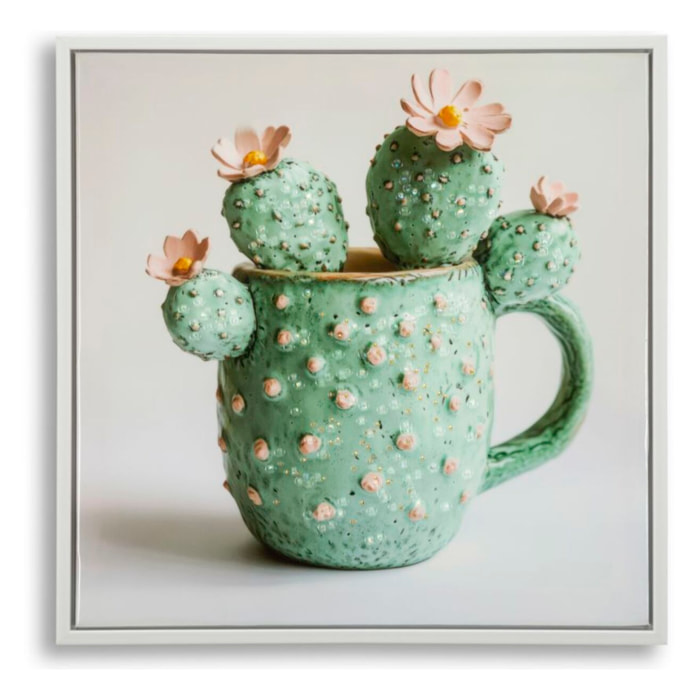 STAMPA SU TELA LACCATA C/CORNICE VASETTO CACTUS -C- CM 40X2,8X40