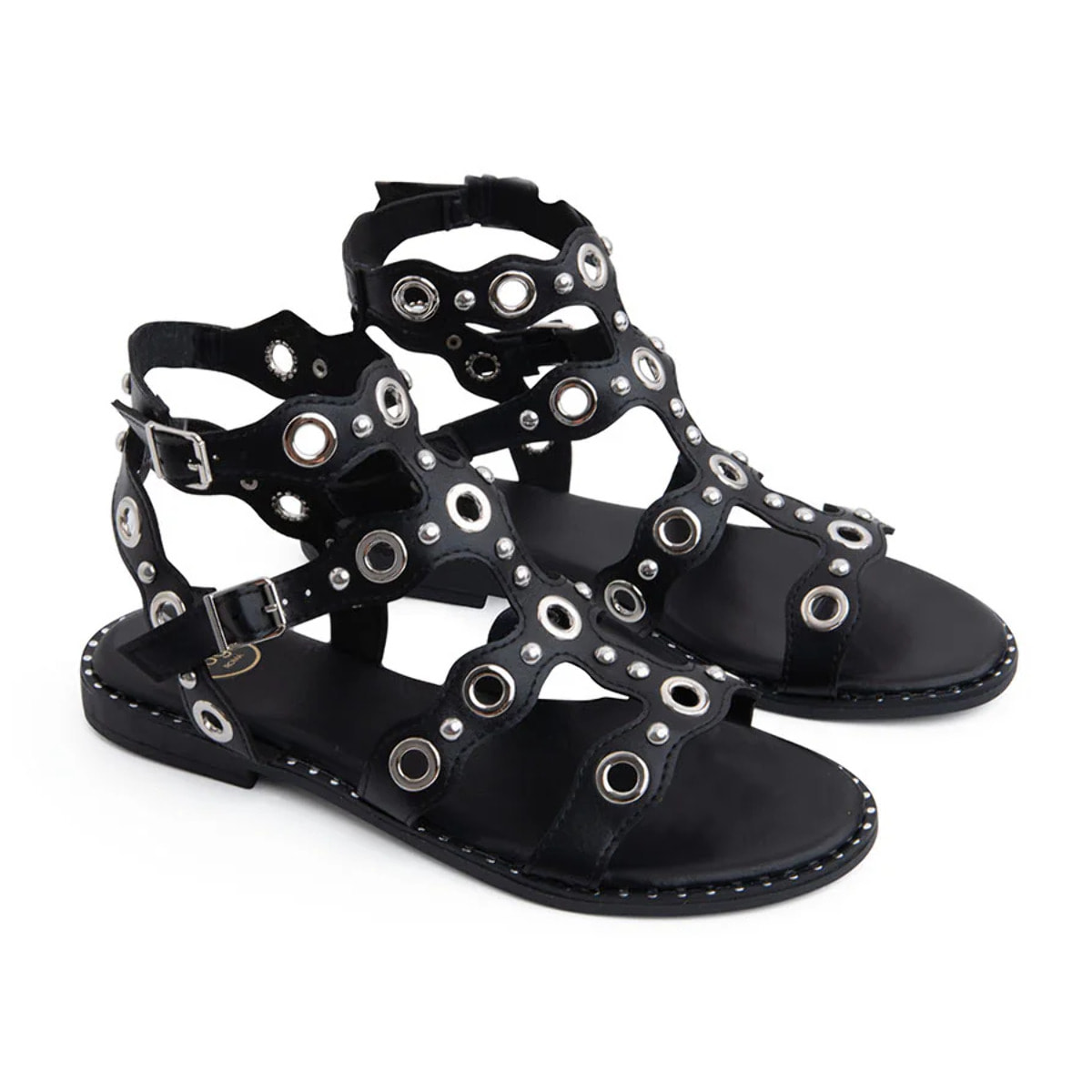Sandalo alla schiava con borchie traforate - NERO