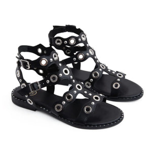 Sandalo alla schiava con borchie traforate - NERO