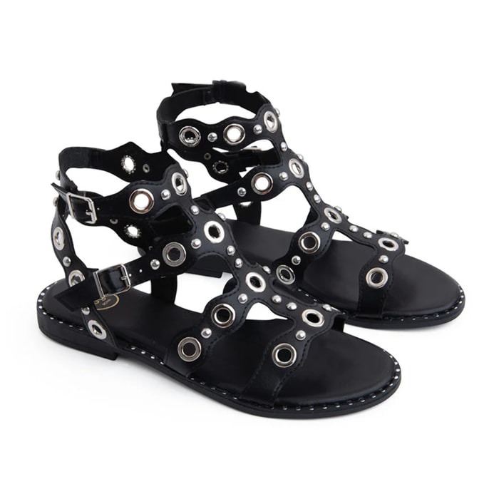 Sandalo alla schiava con borchie traforate - NERO