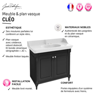 Pack meuble vasque Cléo 1889 3 trous + mélangeur croisillon or
