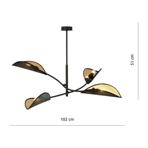 Lampada a sospensione Lotus in acciaio nero e oro