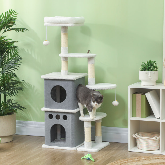 Árbol Rascador para Gatos 126 cm Torre para Gatos Rascador para Gatos con Nidos Plataformas Bolas Colgantes y Postes de Sisal Crema