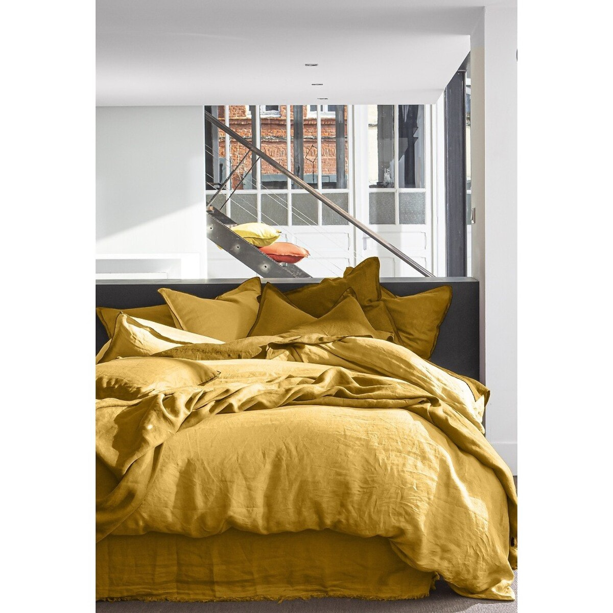 Housse de couette 100% lin lavé jaune or