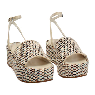 Zeppe donna panna nere in raffia