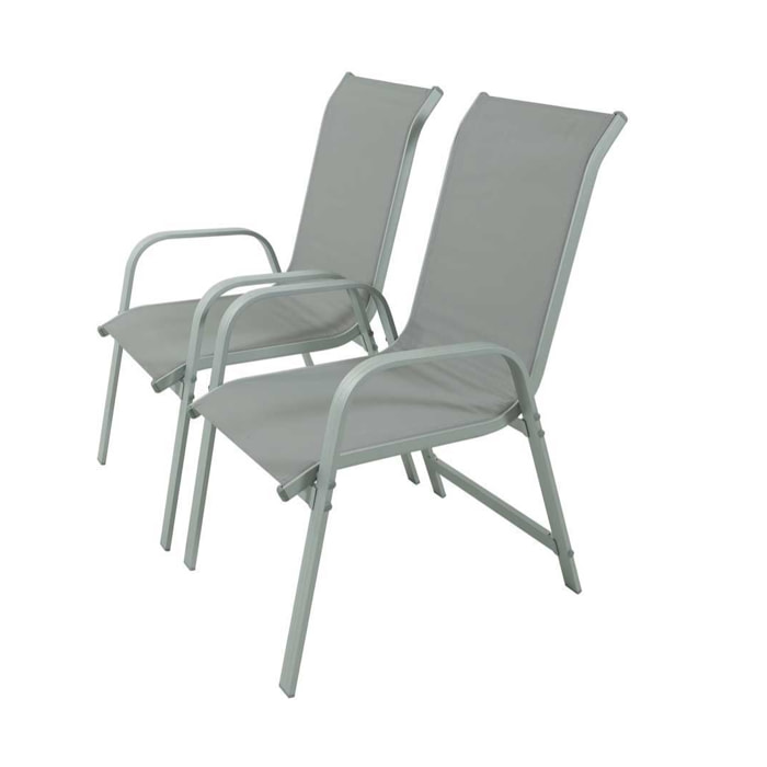 Fauteuil jardin Alu/Textilène "Porto" - Phoenix - Gris clair - Lot de 2