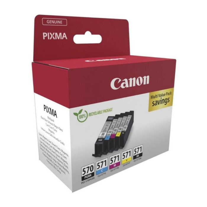 Cartouche d'encre CANON Pack Multipack 5 Originales PGI-570/CLI-571 (Noir + 4 Couleurs) - 0372C004