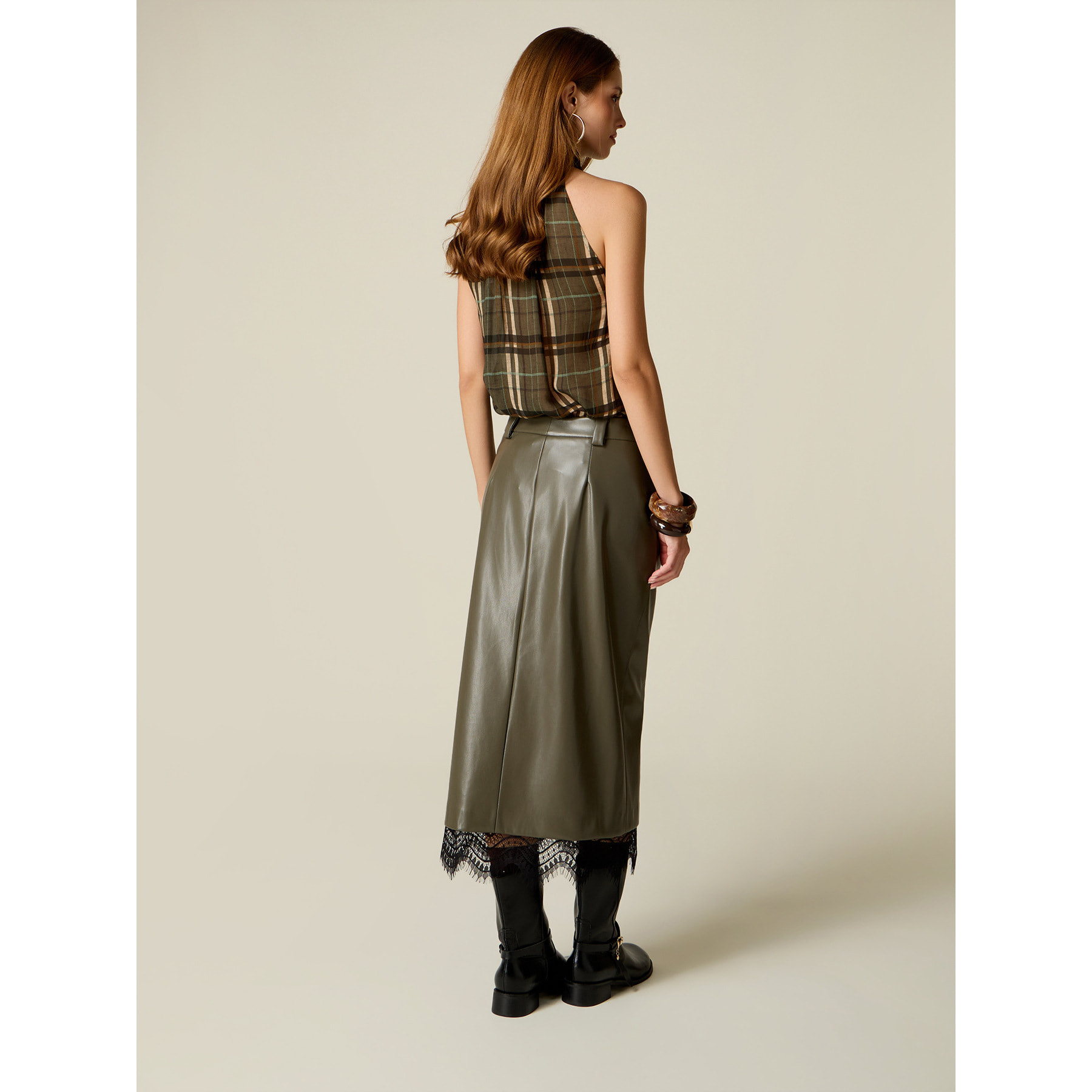 Oltre - Gonna tubino midi con pizzo - Verde militare