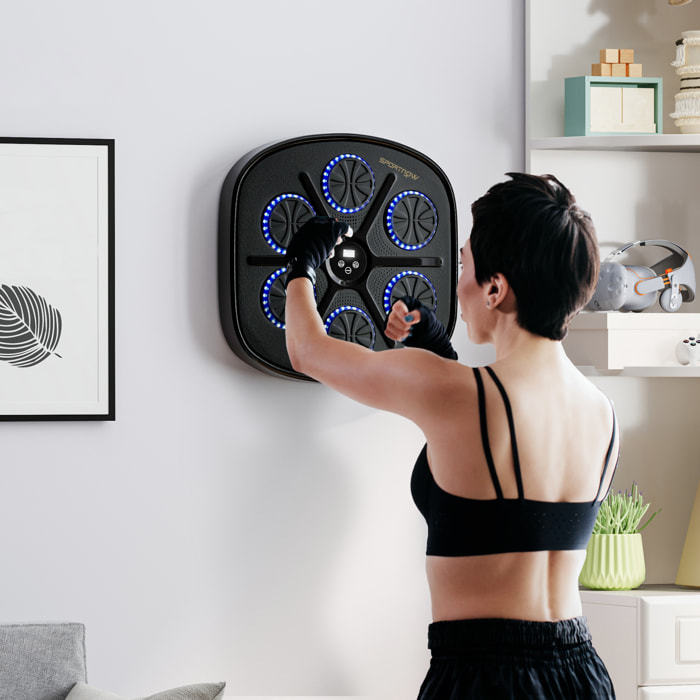 Boxeo Pared Musical con 9 Modos de Velocidad, Guantes y Conexión Bluetooth, Máquina Boxeo Musical Pared con Luces LED, para Adultos y Niños en Casa, Oficina, Gimnasio