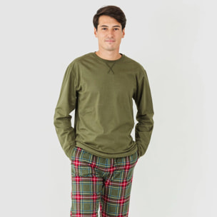 Pijama hombre franela Cuadro Milton Verde cacería