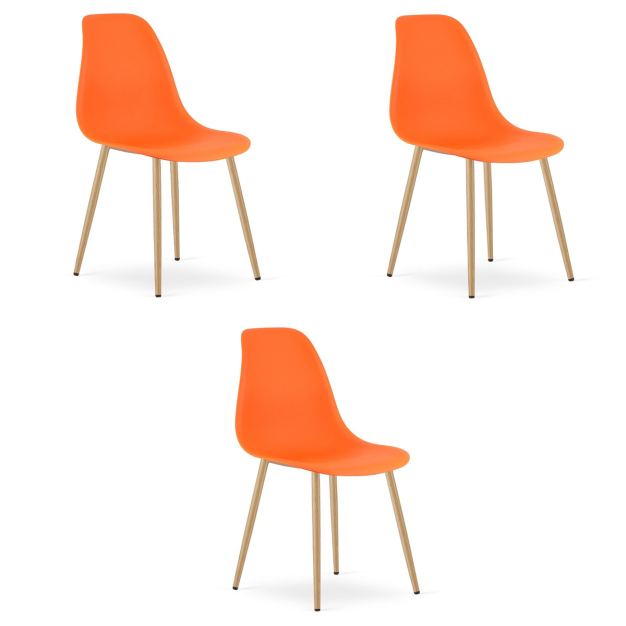 Set di 3 sedie da pranzo WAT arancioni con gambe effetto legno