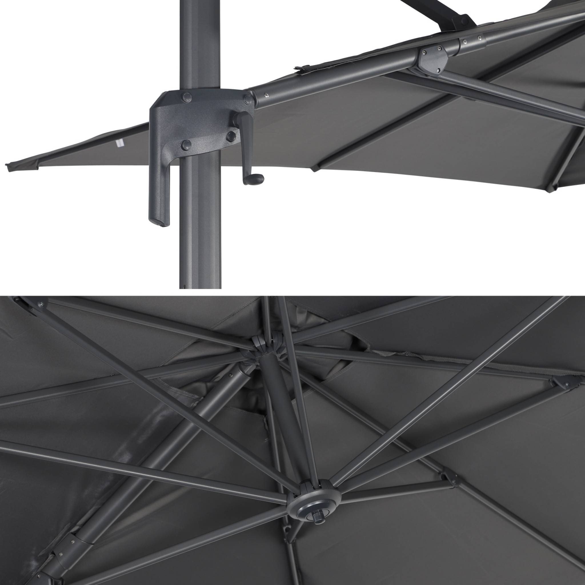 Parasol déporté rectangulaire 2x3m - Antibes - Gris - Parasol excentré inclinable. rabattable et rotatif à 360°.
