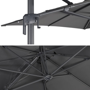 Parasol déporté rectangulaire 2x3m - Antibes - Gris - Parasol excentré inclinable. rabattable et rotatif à 360°.